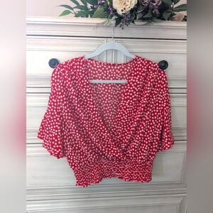Red Crop Wrap Blouse